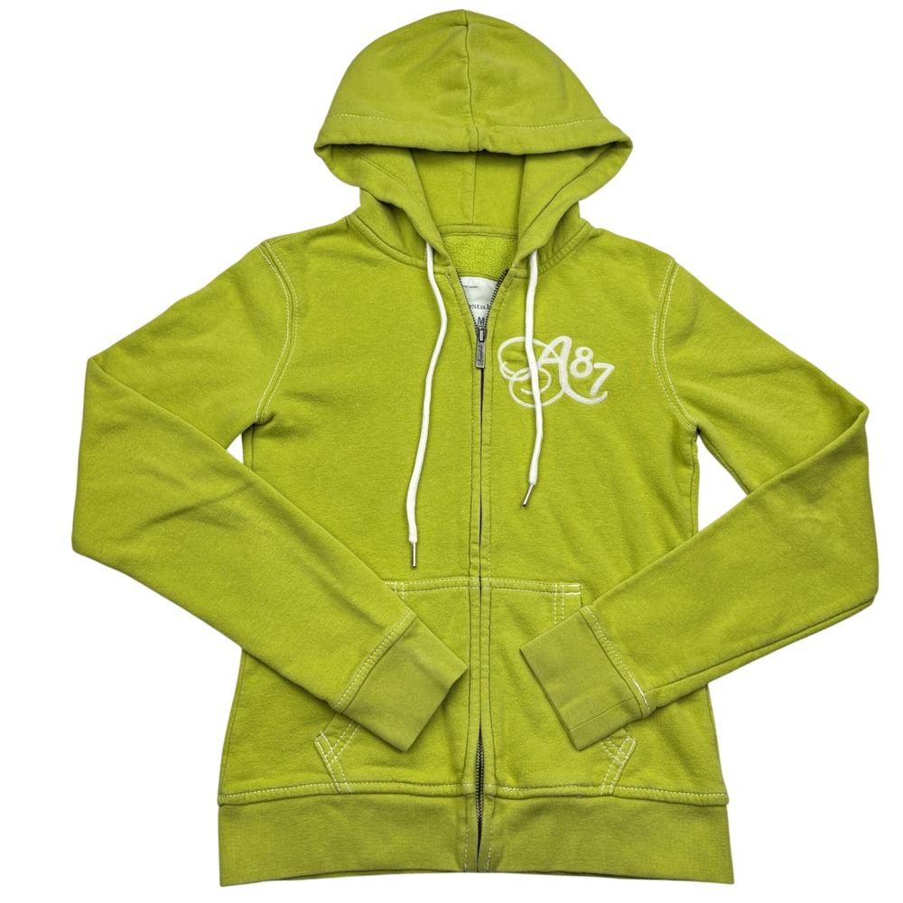Aeropostale Hoodie Womens Medium Lime Green Full Zip Embroidered Aero Y2K Fleece